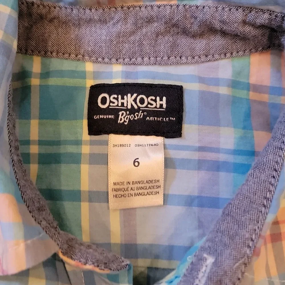 Oshkosh B'gosh size 6 plaid short sleeve button down shirt 💙🧡